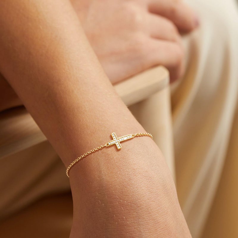 LOYATA Sideway Cross Bracelet Gold Diamond Cubic Zirconia 14K Gold Plated Dainty Chain Simple Jewelry Gift for Women - Image 4